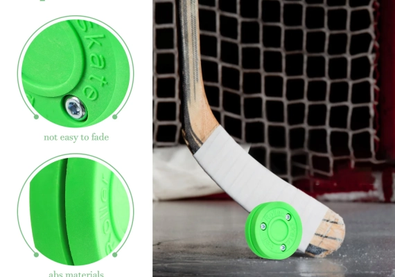 Roller street hockey speed Green Puck for dribbling stickhandling practicing 3